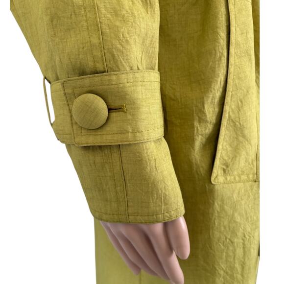 Vintage Olive Yellow Trench Coat Belted Longline Double Breasted Oversized Retro - Picture 4 of 14